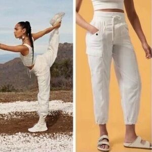 Athleta Womens Alicia Keys High Waist Utility Pants‎ 8 Ivory Cargo Lightweight